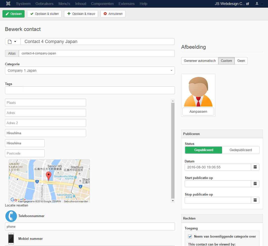 Dashboard Edit Contact screen
